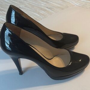 Prada Black Patent Leather Pumps Size 37 Classic Heels  Made in Italy